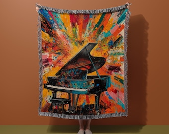 Abstract Music Instrument 100% Cotton Woven Blanket, Jazz String