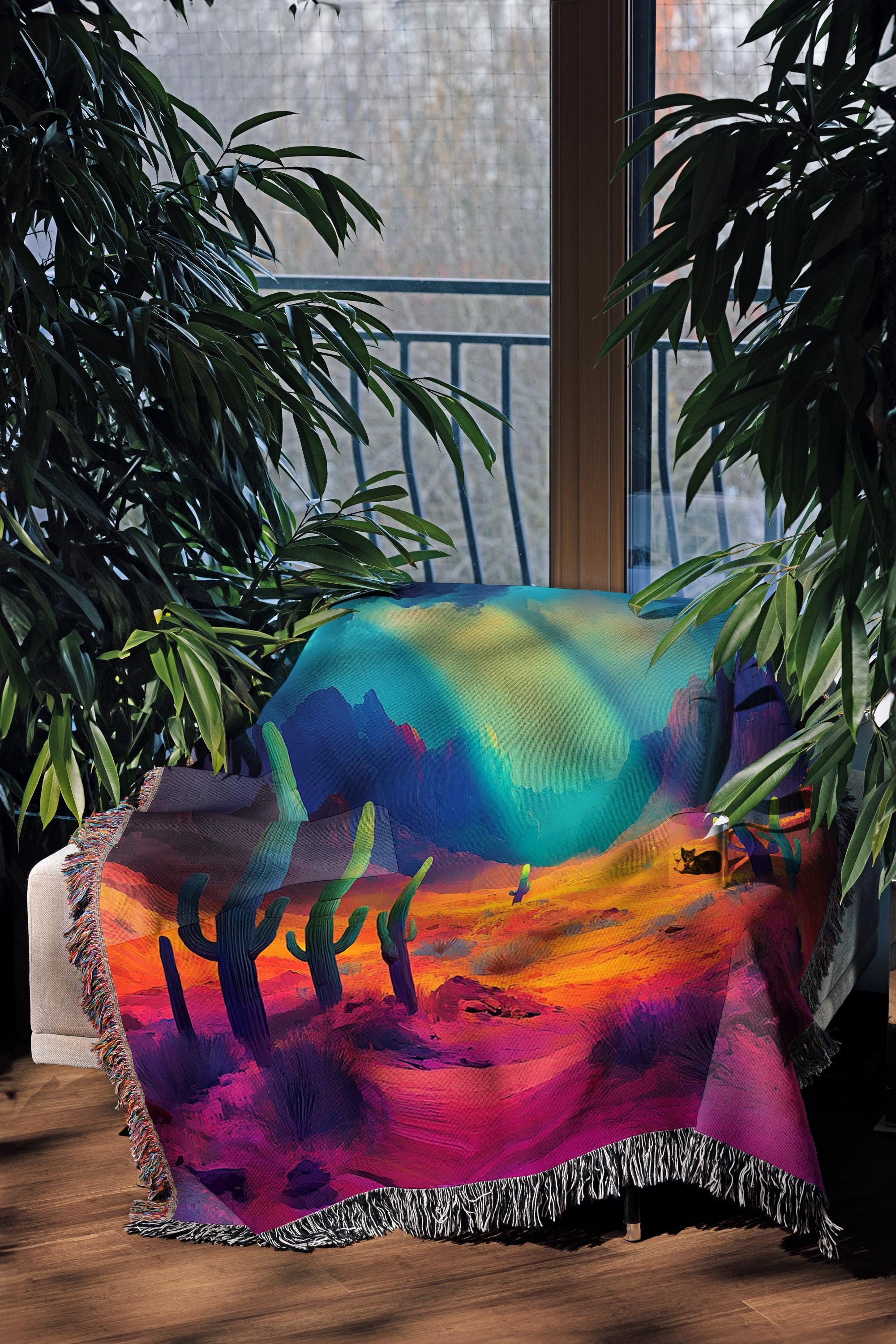 Wsten-Kaktus-Decke, lebendige Kaktus-Decke, bunte Wsten-Decke,  Sonnenuntergang-Kaktus-Decke, knstlerische Kaktus-Decke, Wstenlandschaft  - Etsy Schweiz