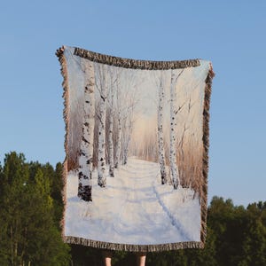 Winter Birch Blanket, Snowy Forest Blanket, Winter Trail Blanket, Cozy Snow Blanket, Birch Tree Throw Blanket, Winter Wonderland Throw