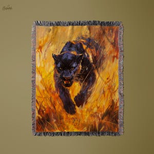 Panther Blanket - Powerful Black Panther in Fiery Wild, Bold Animal Art Blanket for Nature Lovers
