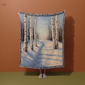 Winter Trail Blanket, Winter Birch Blanket, Snowy Forest Blanket, Cozy Snow Blanket, Birch Tree Throw Blanket, Winter Wonderland Throw