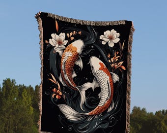 Koi Fisch Decke, Japanische Koi Fisch Decke, Florale Koi Decke, künstlerische Koi Fisch Decke, Orientalische Fisch Decke, Fisch und Blumen Decke