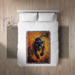 Panther Blanket - Fierce Black Panther in Fiery Grass, Bold Animal Art Blanket for Wildlife Lovers