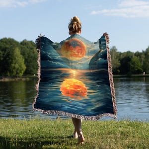 Full Moon Blanket, Ocean Reflection Blanket, Moonlit Ocean Blanket, Night Sky Blanket, Celestial Blanket, Moonlight Throw Blanket