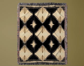 Geometric Diamond Blanket, Modern Throw Blanket, Black and Beige Blanket, Cozy Blanket for Home, Decorative Blanket for Bed