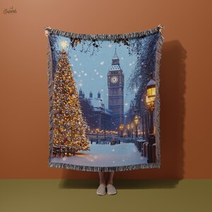 Christmas Blanket, Winter Christmas Blanket, Holiday Blanket, London Christmas Blanket, Snowy Christmas Blanket, Christmas Tree Blanket