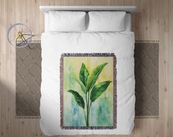 Manta de hojas, manta de naturaleza, manta de plantas de acuarela, manta de hojas verdes, manta botánica, manta floral, manta de inspiración ecológica