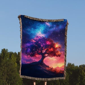 Cosmic Tree Blanket, Starry Sky Blanket, Magical Throw Blanket, Celestial Blanket, Dreamy Nature Blanket, Night Sky Throw Blanket