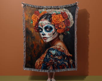 Day of the Dead Blanket, Sugar Skull Blanket, Floral Skull Blanket, Mexican Art Blanket, Calavera Blanket, Colorful Skull Blanket