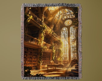 Library Blanket, Cozy Reading Blanket, Vintage Blanket, Book Lover Blanket, Warm Throw Blanket, Bookstore Blanket, Reading Room Throw
