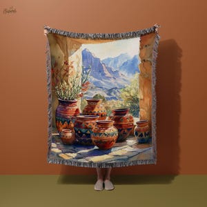Southwest Blanket, Desert Pottery Blanket, Watercolor Pottery Blanket, Southwestern Art Blanket, Rustic Pottery Blanket, Native Art Blanket