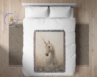 Unicorn Blanket, Magical Creature Blanket, Mythical Blanket, White Unicorn Throw, Enchanted Animal Blanket, Fantasy Blanket