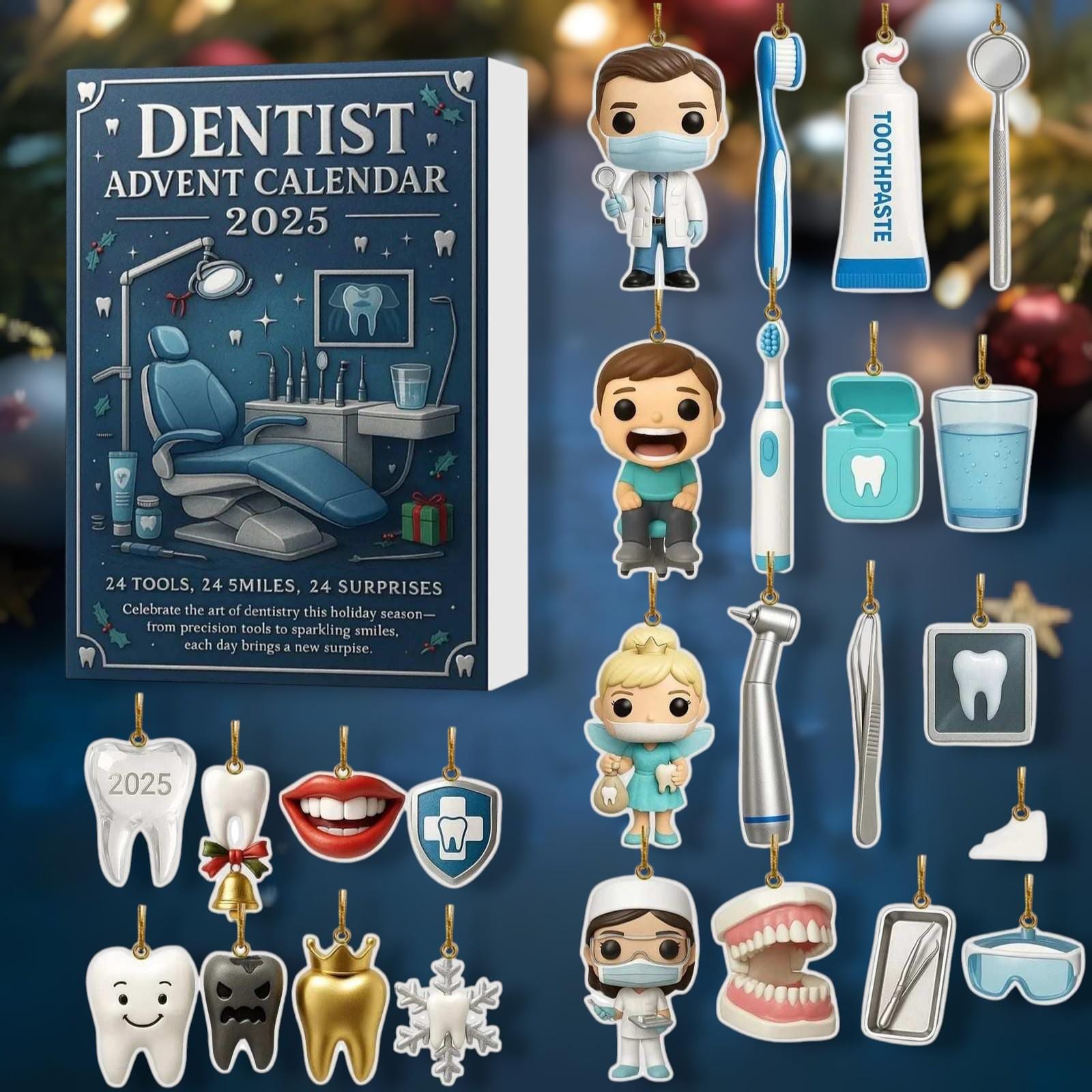 Discover Dentist Advent Calendar 2025, Clinic Countdown Box, Acrylic Mini Figures, Gift for Kids