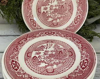 Vintage Red Willow Ware Four Dessert Plates 6inch