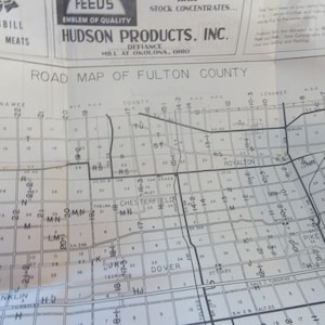 Vintage Ohio County Map Black and White Decor 1955