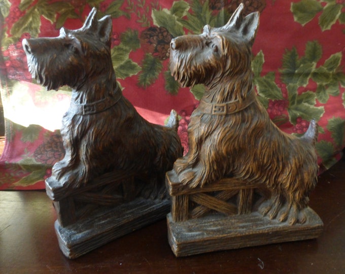 Vintage Scottie Bookends Faux Wood Etsy