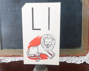 Vintage Flash Card L is for LION Education Mid Century Ephemera School Words