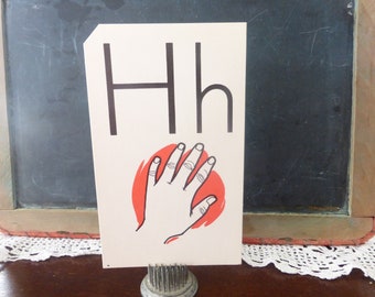 Vintage Flash Card H for Hand Education Mid Century Ephemera School Words