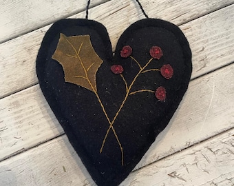 Vintage Wool Felt Hanging Heart  Valentine Cottage