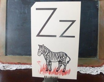 Vintage Flash Card Z is for ZEBRA Education Mid Century Ephemera School Words