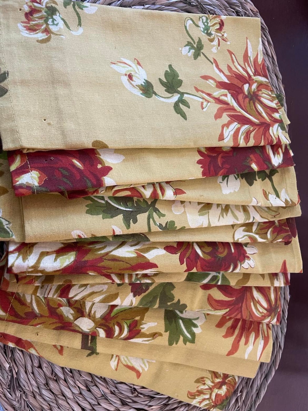 Vintage April Cornell Napkins Twelve Gold Foral Etsy