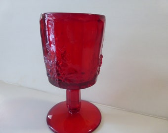 Vintage Ruby Red Water Goblet Patterned Grape