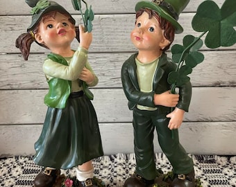 Vintage Rare Pair Irish Lad and Lassie Green Dressed Ireland Celtic