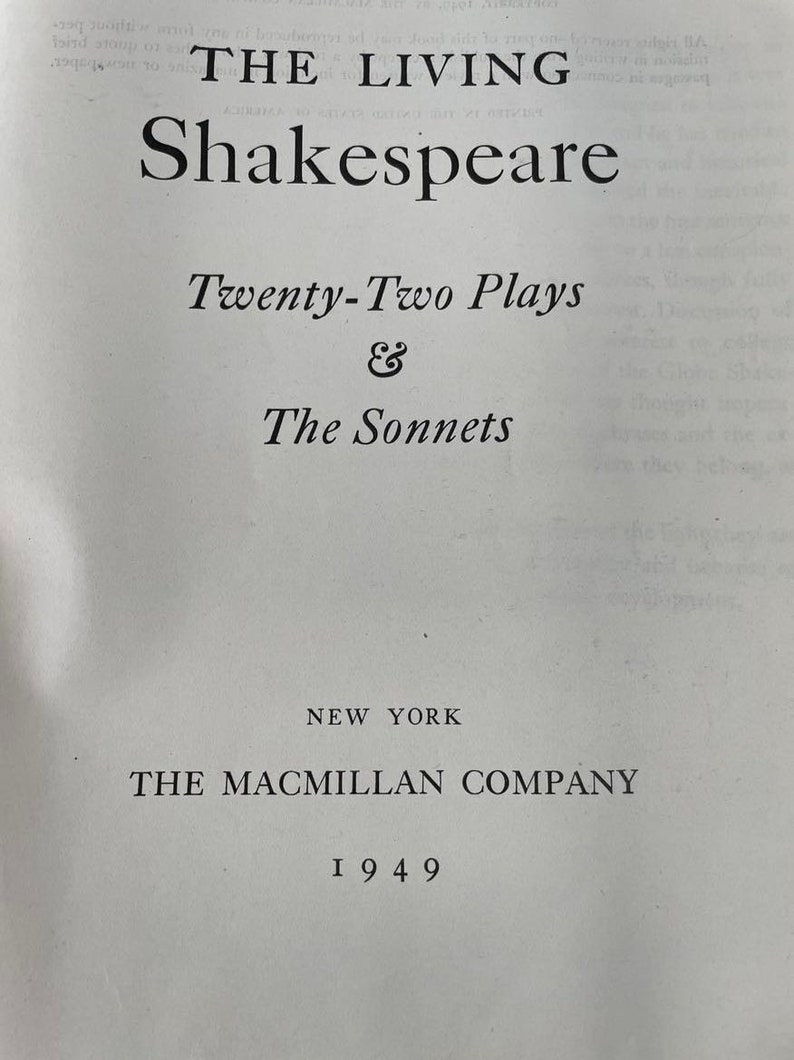 Vintage Book The Living Shakespeare from 1949 Twenty-Two Plays & the Sonnets Bild 2