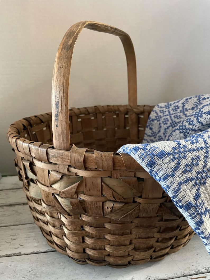 Antique Gathering Basket Handmade Primitive image 1