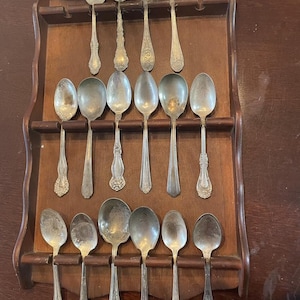 Antique Spoon Rack with 16 Antique Spoons