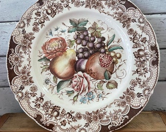 Vintage Johnson Bros Windsor Ware Harvest Fruit Dinner Plate Brown Transferware