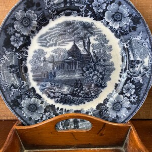 Flow Blue Venetian Scenery Plate 1800s