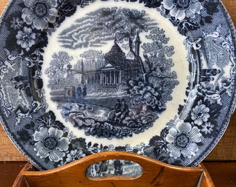 Flow Blue Venetian Scenery Plate 1800s