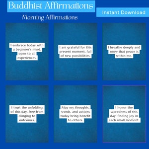 Tarjetas de afirmación de inspiración budista / Mañana, día y noche / Imprimibles de atención plena / Autocuidado espiritual / Descarga instantánea