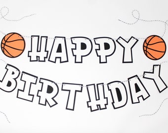 Basketball Birthday Banner - Happy Birthday Sign with Basketballs - Custom Colors - Sport Party, Kids Party Decoration, Choice of Size