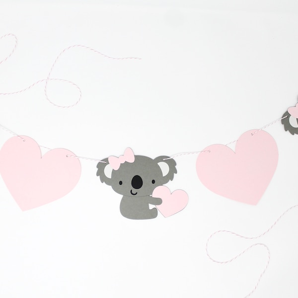 Baby Koala and Heart Garland - Custom Colors - Koala Baby Shower or Birthday Party Decoration - Cute Koalas with Bows and Hearts