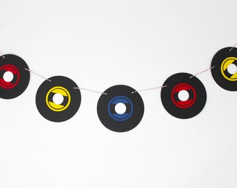 Record Banner - Retro Music Party Decoration - Birthday, Anniversary, Father's Day - Fifties Style Vintage Record Albums