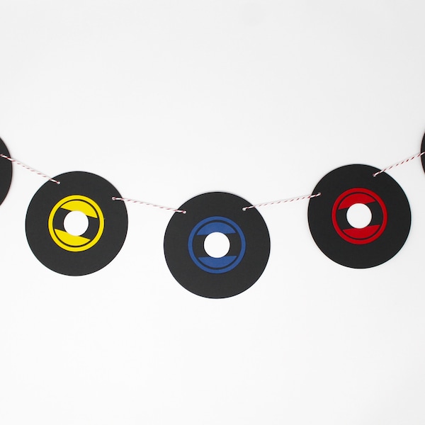 Record Banner - Retro Music Party Decoration - Birthday, Anniversary, Father's Day - Fifties Style Vintage Record Albums