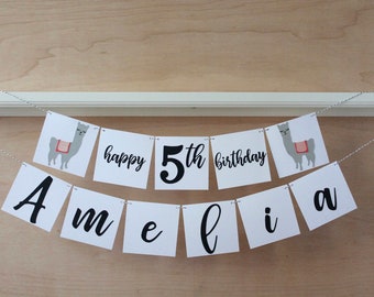 Alpaca Birthday Banner - Custom Age and Name - Llama Birthday Party Sign - Decoration - Custom Colors - 4" Tall Pennants