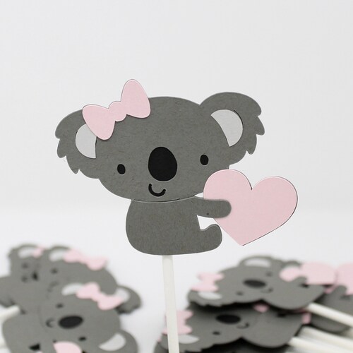 Koala Cupcake Toppers Baby Koala With Heart and Bow Custom Etsy