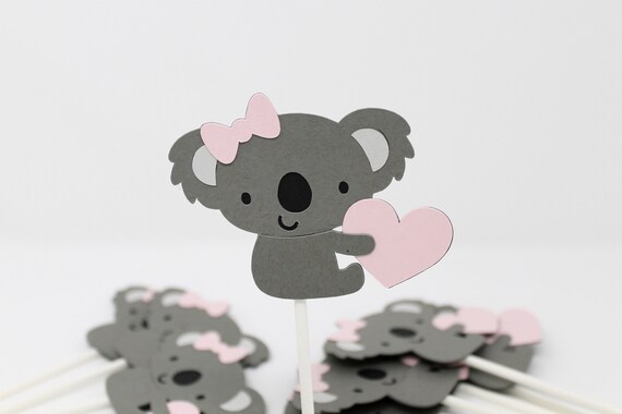 Koala Cupcake Toppers Bebe Koala Con Corazon Y Arco Color Etsy