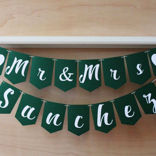 Mr & Mrs Banner - Wedding or Bridal Shower Banner - Personalized Sign with Last Name - Cursive Script and Custom Colors - Photo Prop