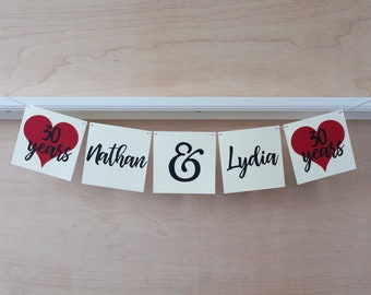 Anniversary Banner - Custom Names - Custom Year Celebrated - Anniversary Party Sign - Custom Colors - 5" Pennants