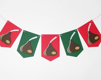 Christmas Chocolate Kiss Banner - Red and Green Garland - Holiday, Winter Baby Shower, Candy Bar, Office Party Decoration, Stocking Stuffer