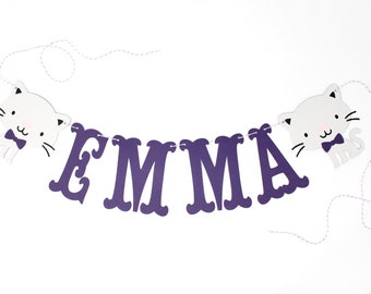 Kitten Banner - Custom Name, Text, or Phrase - Cat Decoration, Photo Prop, Birthday Party, Nursery, Bedroom Decor - Custom Colors