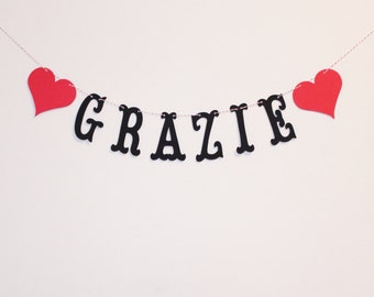 Grazie Banner - Custom Colors - Italian Thank You - Italian Table Sign, Wedding Decoration, or Photo Prop