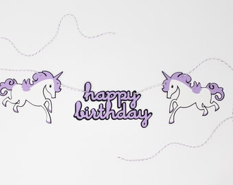 Birthday Mini Banner - Custom Colors - Gift for Friend - Snail Mail - Small Birthday Banner Bunting - Unicorns - Happy Birthday