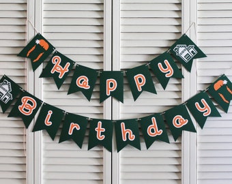 Happy Birthday Banner - Green Gables, Prince Edward Island Inspired - Literary Theme Party Decoration - 5" Tall Green Pennants, Script Font