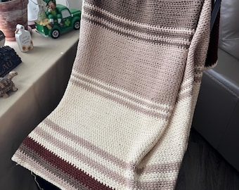 Hand-Crocheted Pima Cotton Baby Blanket: Striped Nursery Throw (39x40")