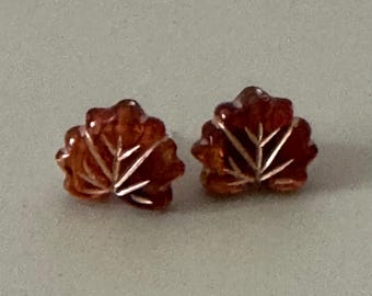 Amber Maple Leaf Stud Earrings, Translucent Glass Botanical Jewelry